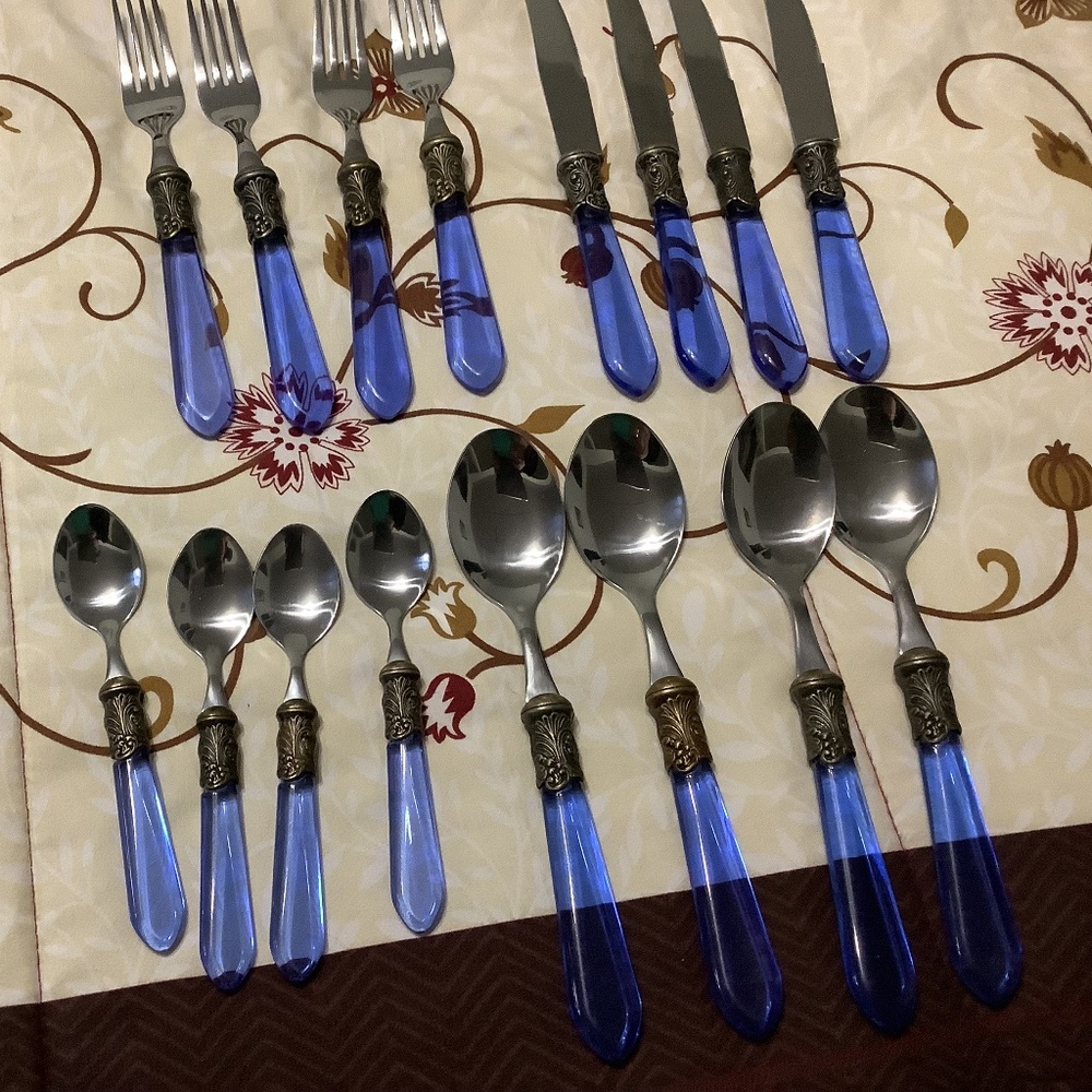 Inox Stainless Flatware Blue Handles